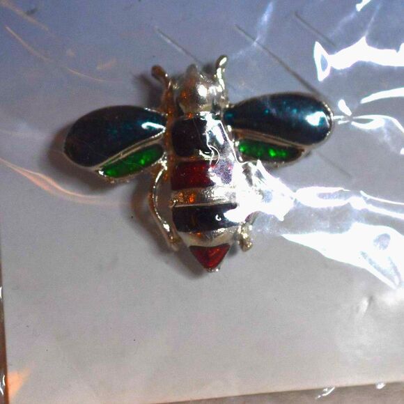New Eccentric Sparkly Multi Color Enamel Inlay Silver Tone Bumble Bee Brooch - Picture 2 of 2